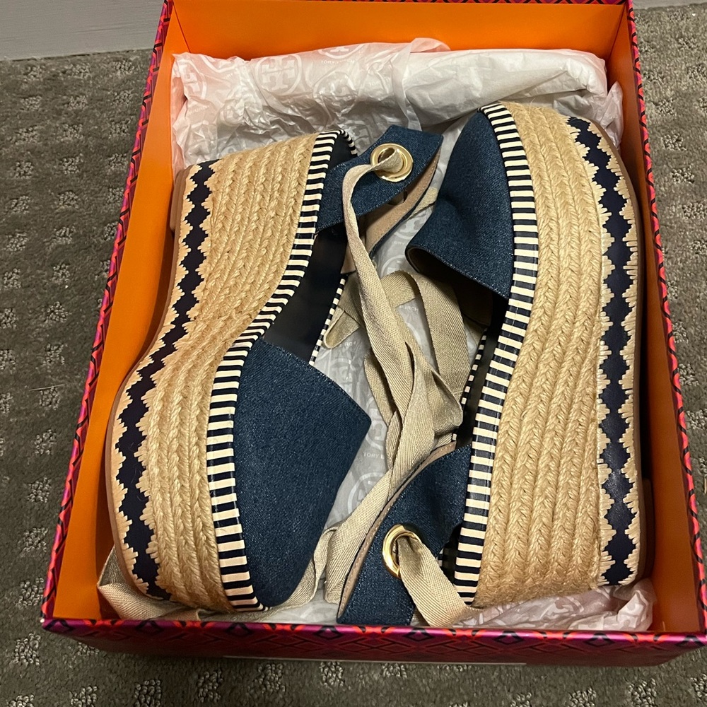 Tory Burch Blue Wedges in BRAND NEW condition!!!